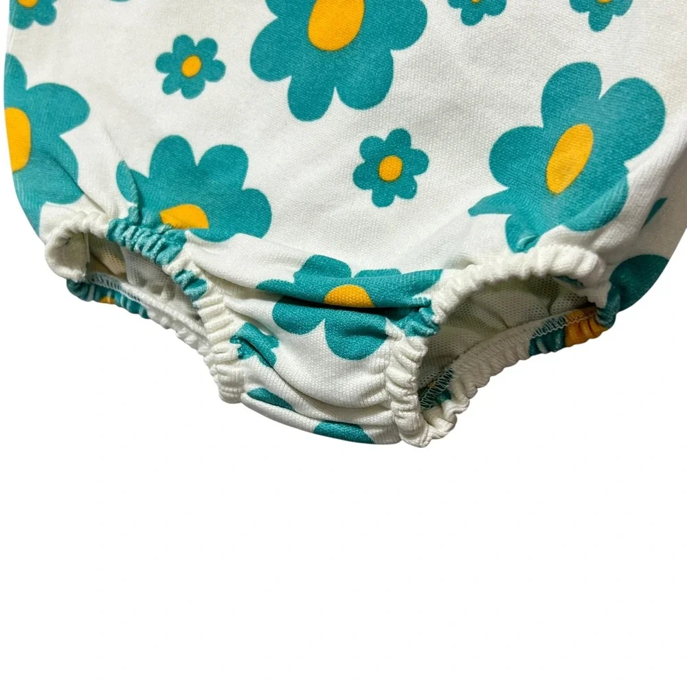 Vtg Carters Baby Swimsuit Teal Yellow Daisy Floral Stretch sz L 18 Months‎ Retro